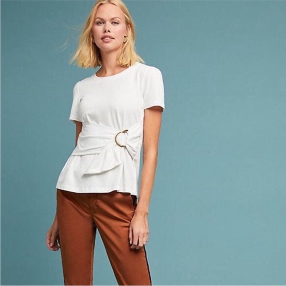 Anthropologie Tops - Anthropologie Maeve White Short Sleeve Blouse with Ring Detail